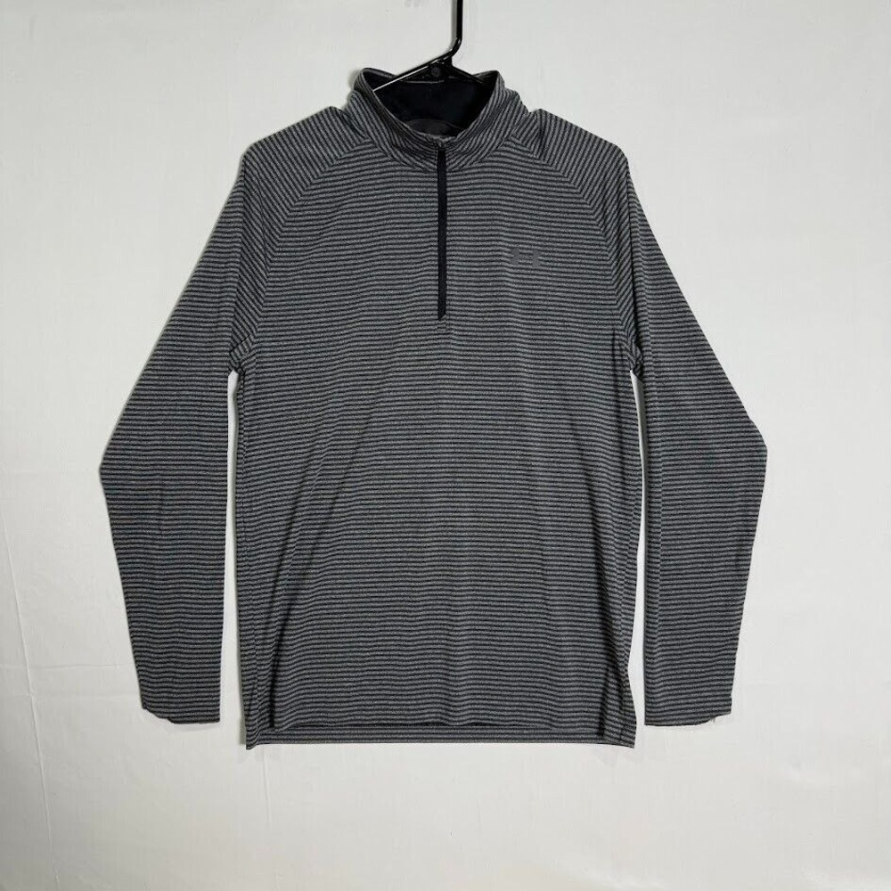 Under Armour 1/4 Zip Striped Pullover Men's S Gray Black Loose Fit